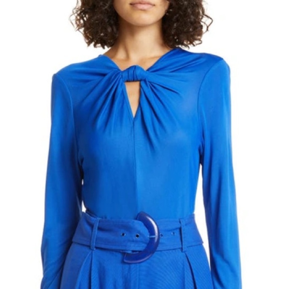 FARM Rio Royal Blue Long Sleeve Twist-Front Bodysuit